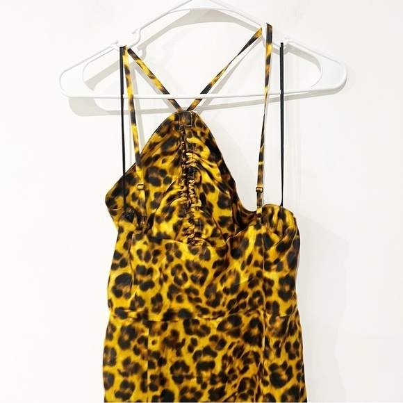 NWT SANDRO Kalinda Leopard Animal Print Slit Cut Out Tie Neck Satiny Dress 38 - Picture 10 of 15